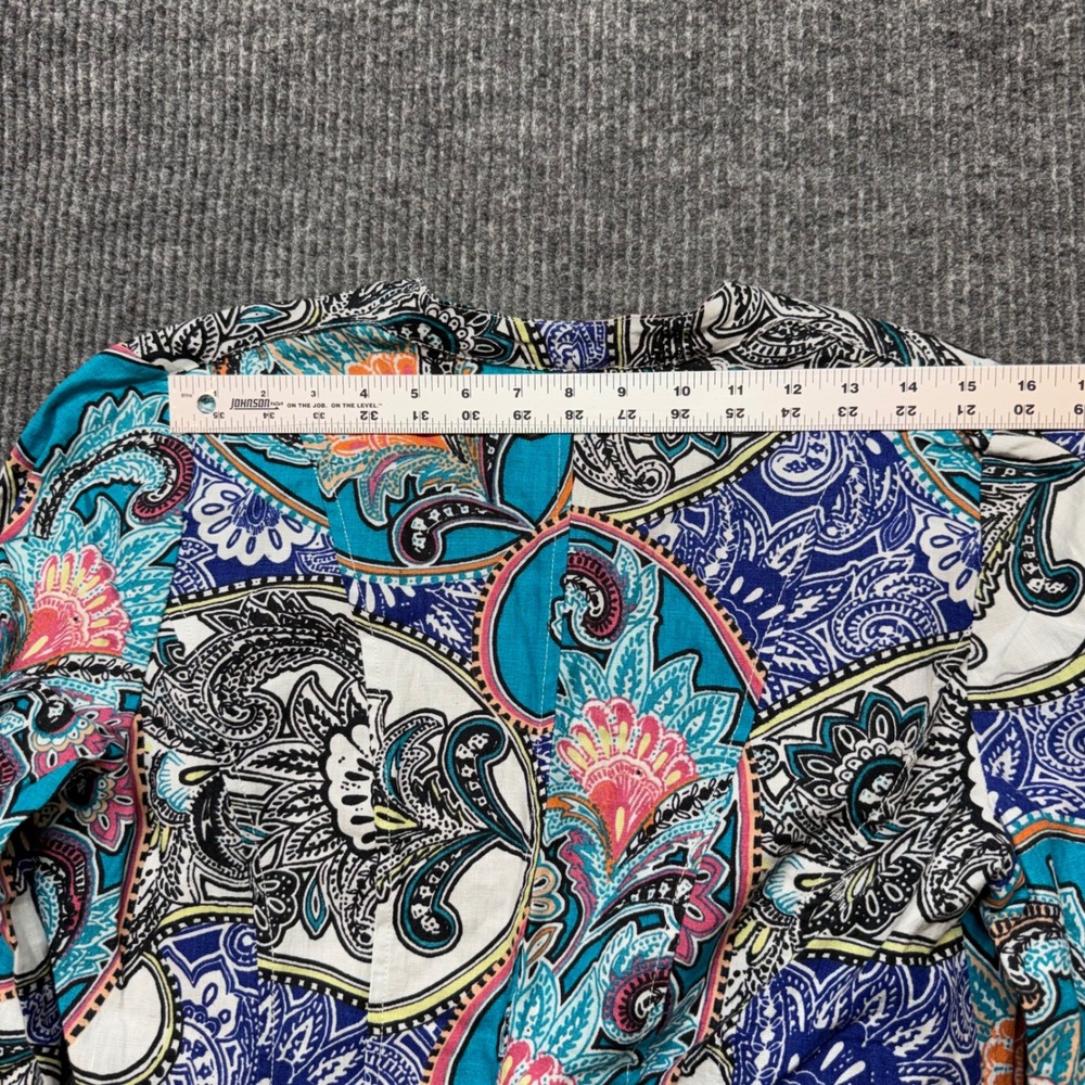 Chico's Paisley Linen Open Front Cardigan Size 8 Boho‎ Drape Lightweight Top - Picture 5 of 10